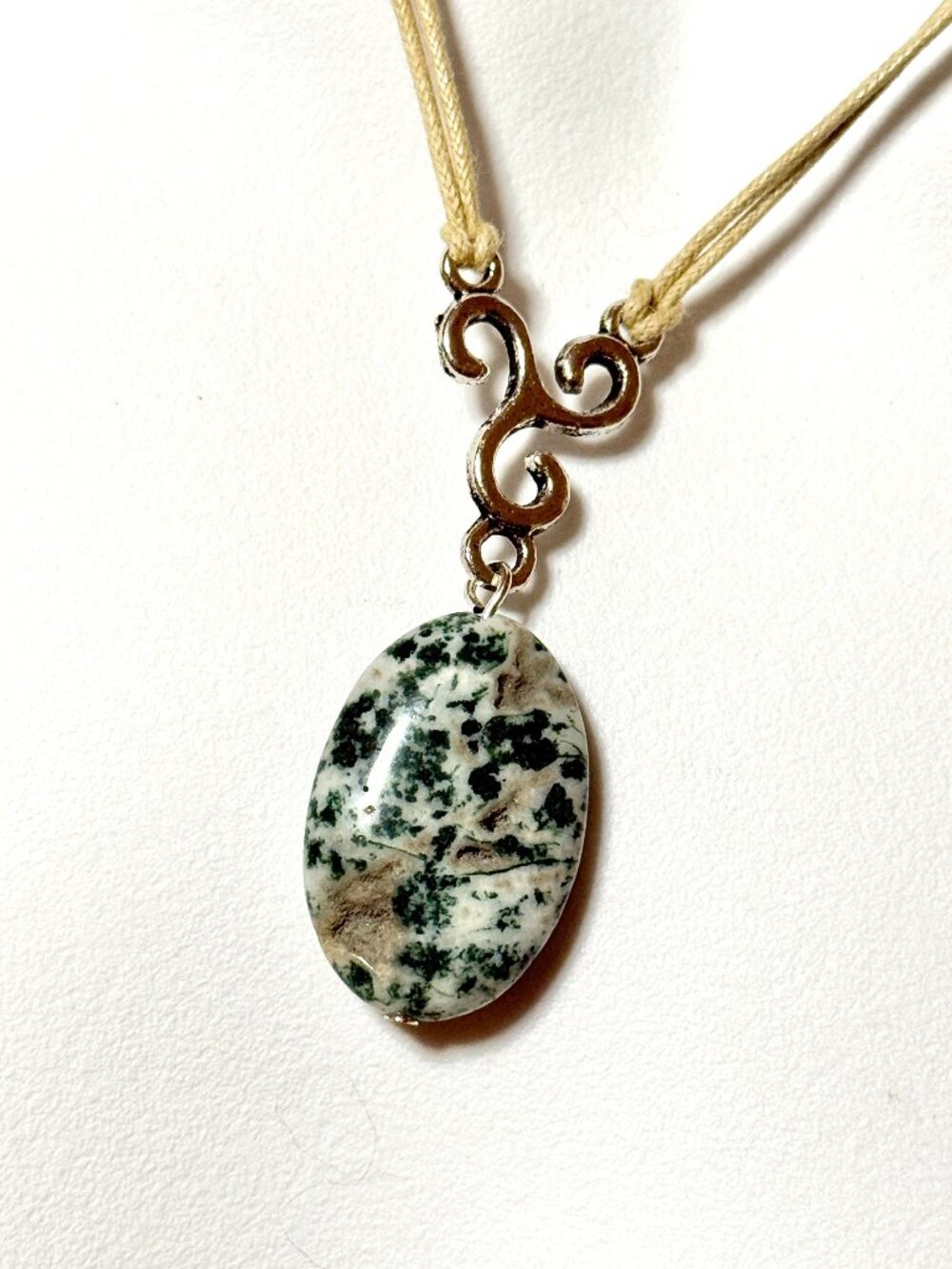 2/$20, Natural Green Tree Agate Necklace, Genuine Oval Gemstone Cord Necklace